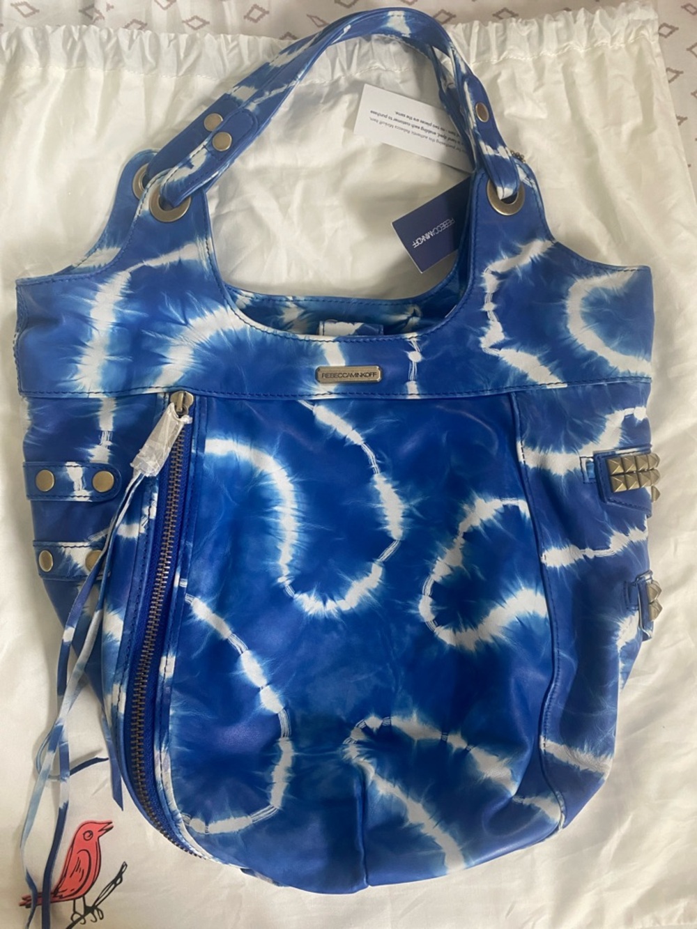 RARE Sample NWT Rebecca Minkoff Easy Rider Blue and White Tie-Dye Hobo Bag - Picture 6 of 16